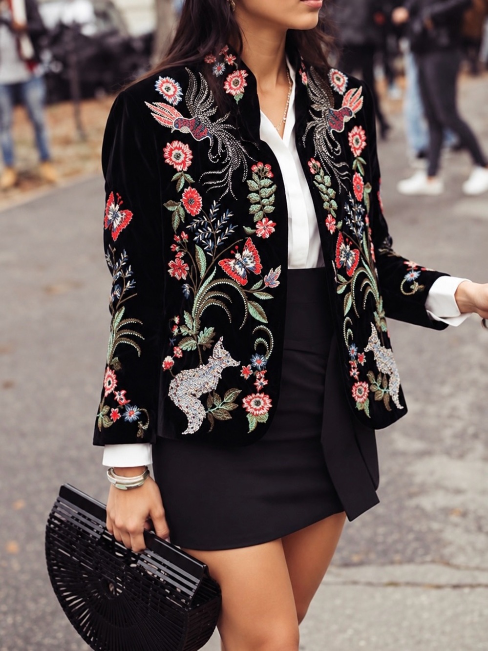 ZARA velvet blazer women's embroidered floral kimono jacket